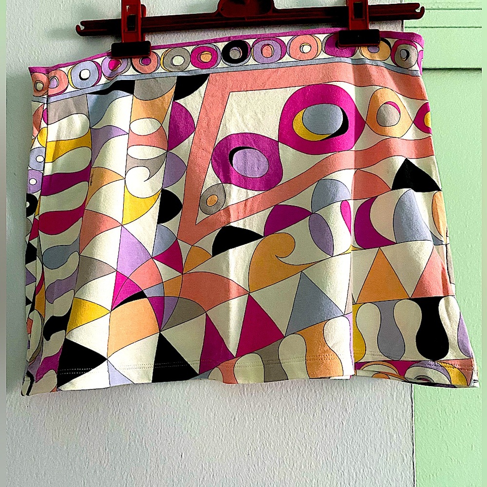 Emilio Pucci Pink Peach Multicolor Geometric Mini Skirt